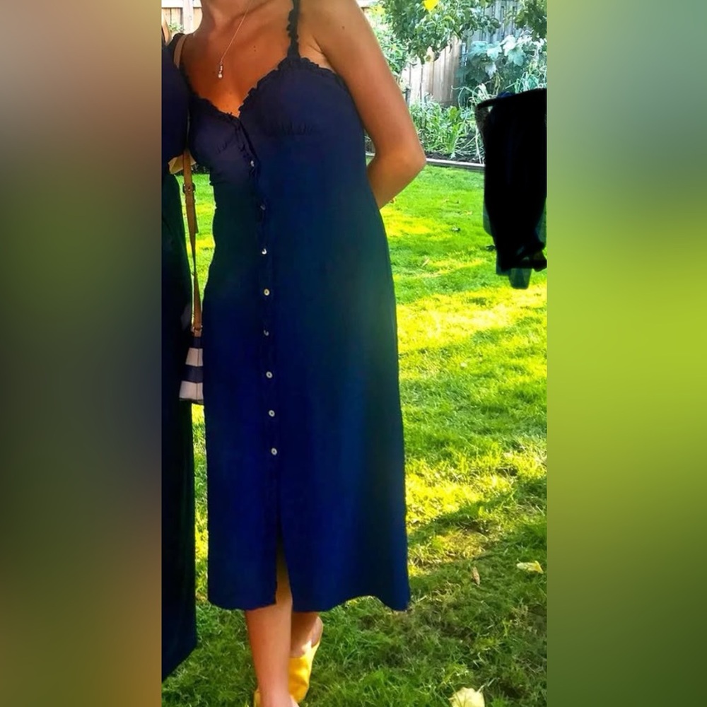 Aritzia Navy Blue Button-Front Maxi Dress